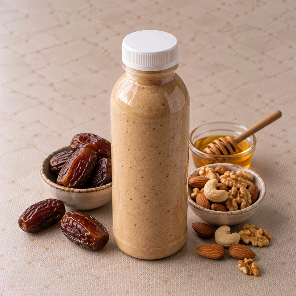 creamy date nut smoothie still life